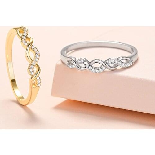 Lyvior Simple Vintage Wave Cross-Over Ring Zircon Finger Jewelry Chain Ring Party Gifts for Womem 2Pcs/lot Size6-8