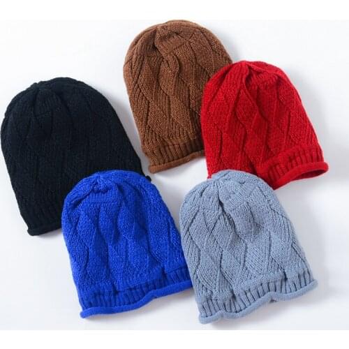MingJieBiHuo new fashion Autumn winter Korean warm thicken simple knit hat temperament comfortable women girls solid diamond hat