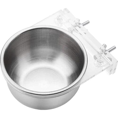 Stainless Steel Water Bowl Bird Food Feeding Cup Dish Parrot Cage Seed Feeder with Rack for Cockatiel Conure