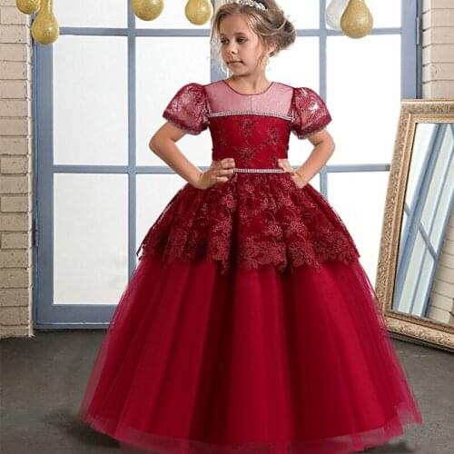 2021 Pageant Puff Sleeve Kids Evening Dresses For Girls Elegant Princess Dress Clothes Ceremony Wedding Party Girl Dress Beads