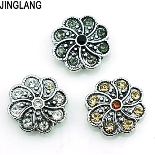 Fashion 18mm Snap Buttons Three Color Rhinestone Flower Alloy Clasp DIY Interchangeable Jewelry Accessories