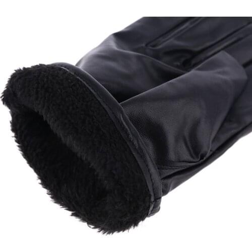 Mens Faux Leather Winter Gloves Warm Lined Thicken Ruched Wrist Hand Warmer Soft