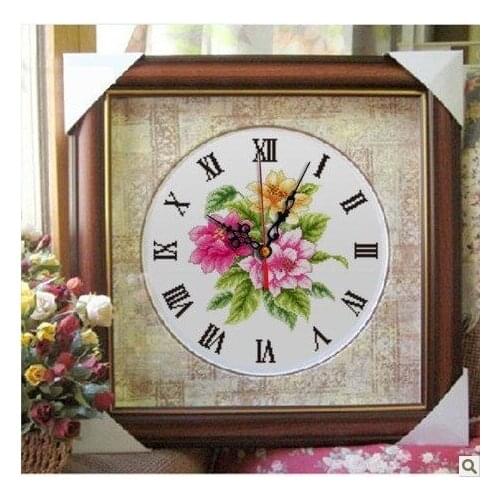 Embroidery Package Hot Sell Best Quality Cross Stitch Kits Flower Magnolia Denudata with Clock Free Shipping