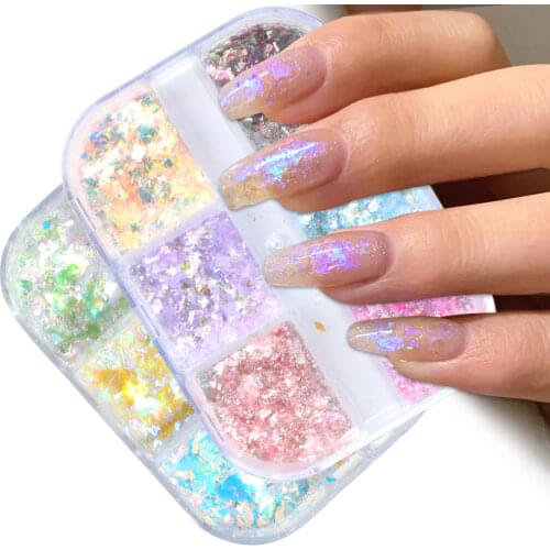 Iridescent Opal Nails Flakes Sticker Aurora Glimmer Nail Art Glitter Flakies Holographic Sequins Manicure Foils Accessories BEOB