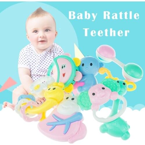 Baby Rattle Teether With Bell Food Grade Teeth Gum Soft Rubber Stick Shake To Make Noise Can Bite Chew Newborn Infant Toys