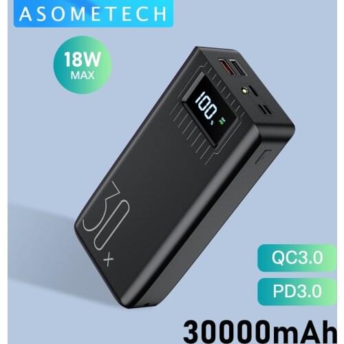 Power Bank 30000mAh QC 3.0 PD 18W Two-Way Quick Charge Powerbank External Battery Charger USB Type C Fast Charging Power Bank
