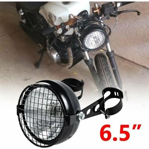 Retro Vintage Motorcycle Universal Side Mount 35W 6.5 Inch Transparent Headlight Cafe Racer with Grille + Bracket Kit