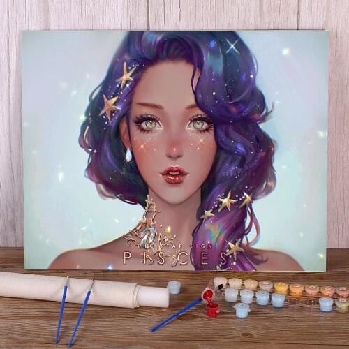 Cartoon Girl Woman DIY Paint By Numbers Complete Kit Acrylic Paints 40*50 Canvas Painting Loft Wall Picture Adults Drawing
