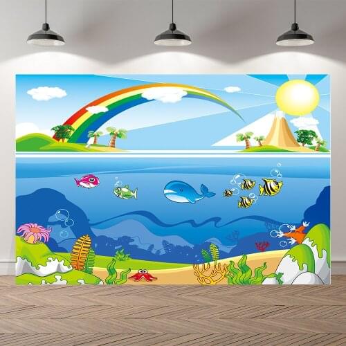 Seekpro Ocean Summer Blue Sea Fish Animals Cartoon Baby Backdrop Customized Kids Birthday Party Decorations Background Photocall