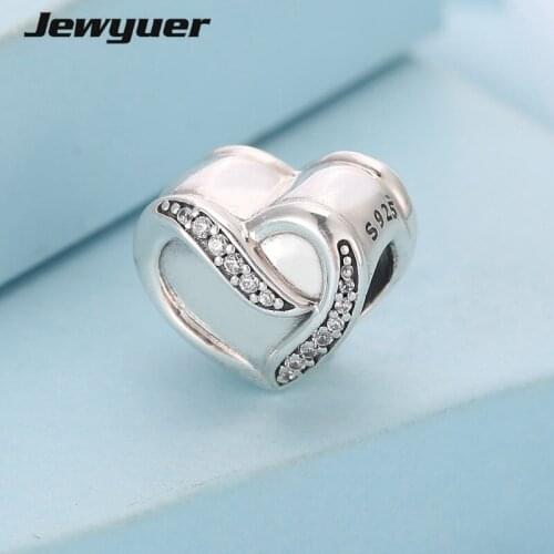 Silver Ribbon of Love charms 925 Sterling Silver fine jewelry hearts beads fit charm Bracelets DIY for women Memnon BE325