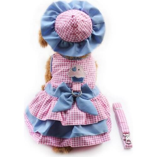 Armi store Lattice Dog Dresses Fashion Princess Dress For Dogs 6071079 Pet Clothing Supplies (Dress+Hat+Panties+Leash = 1 set