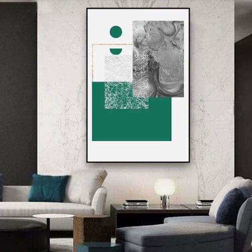 Modern Abstract Geometric Green Grey Texture Canvas Painting Nordic Wall Art Poster Print HD Picture for Living Room Home Decor