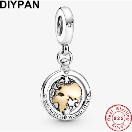 Spinning World Dangle Charm Fit Original Pandora Bracelet Charms 925 Sterling Silver Charm Jewelry Making Berloque