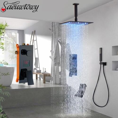 Bathroom LED Shower Faucet Rain Shower Faucet Bathtub Shower Tap Waterfal Spout Faucet Hot Cold Mixer Ceiling Installation