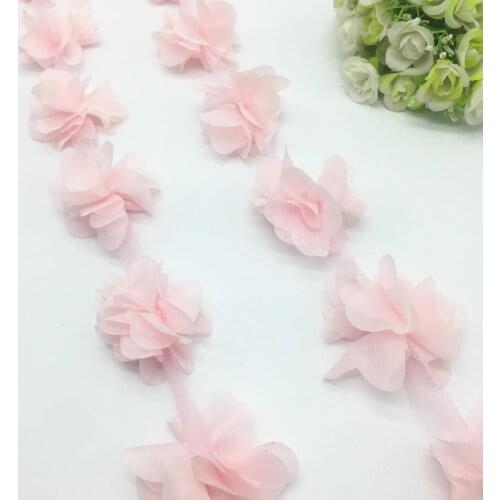 1 Yard 3D Light Pink Chiffon Flower Lace Trim Baby Hair Band Lace Fabric Decoration DIY Garment Accessories Ribbon #18