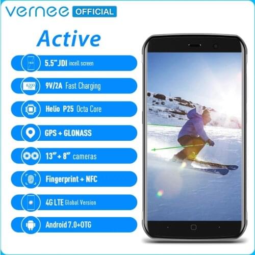 Vernee Active V1 4G SmartPhone 5.5 Inch Android 7.0 MTK6757 Octa Core 4GB RAM 64GB ROM 13.0MP NFC IP68 Waterproof Mobile Phone