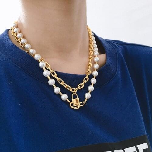 Top Quality Hiphop/Rock Style Winding Necklace Double Layer Pearls Steel Lock Chain Necklace For Men Women Brand Jewelry