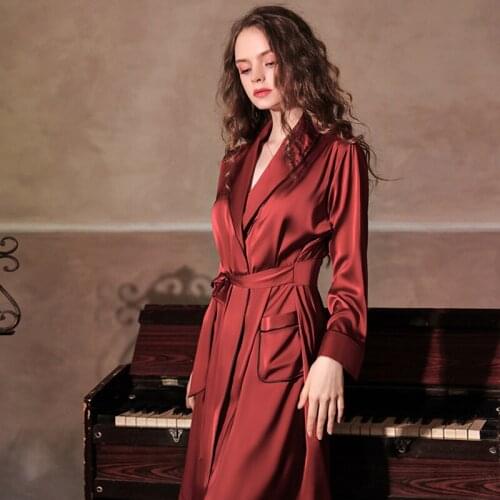 Female High-end Sleepwear Spring Summer Ice Silk Satin Silkly Home Bathrobe Women Knee Length Luxury Robe Nightwear Lingerie