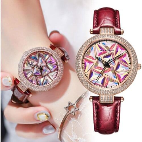 Top Luxury Brand Japanese Movement Rhinestone 360 Rotating Dial Waterproof Leather Fashion Quartz Watches Female Reloj Mujer