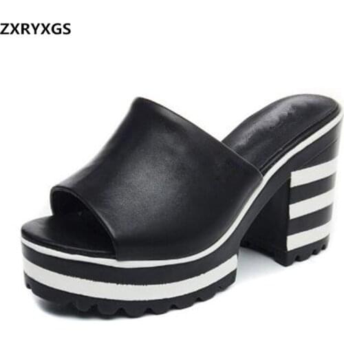 2020 Spell Colors Open Toe Summer Women Sandals Cow Leather Sandals Casual Shoes Platform High Heel Shoes Woman Fashion Slippers