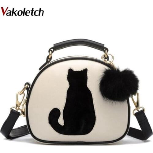 Womens Bags 2020 Spring Summer Cute Cartoon Printing Cat Bag Shoulder Messenger Bag Leather White Womens Shoulder Bag A-179