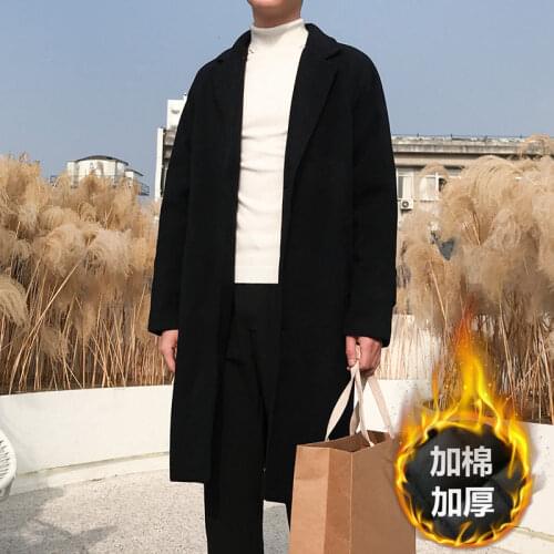 Winter 2021 mens thick wool blend long cashmere snow jacket wool windbreaker black/white cotton clothes