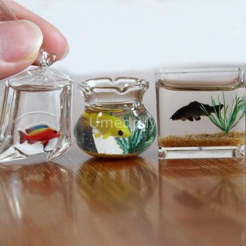 1PCS 1/6 Dollhouse Miniature Fishbowl Mini Goldfish Tank Pretend Play Furnitre Decoration for Barbies BJD Doll Accessories Toy