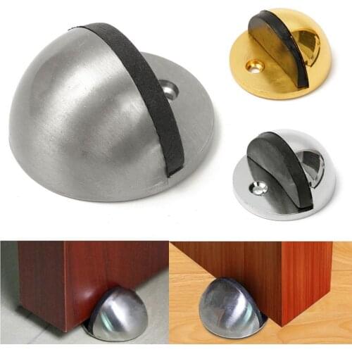 1PCS High Quality 43mm Dia Casting Floor-mounted Door Stops APS Zinc alloy Satin Chrome Half Moon Door Stopper Wood Door Holder