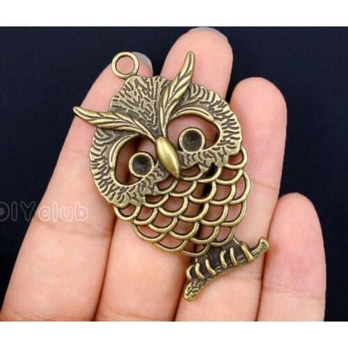 10pcs-Antique Bronze Large Owl Charms Pendant 56x35mm