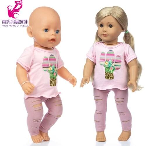 18 inch american og girl doll clothes pink shirt ripped trousers 43cm baby new born doll Hole pants