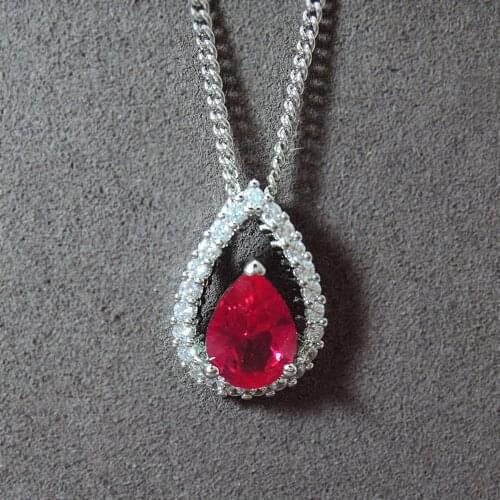 2020 Luxury For Women Pendant Necklaces 6*8MM 1.5CT Water drop cut Ruby Emerald Paraiba Tourmaline Gemstone Fine Jewelry Gifts