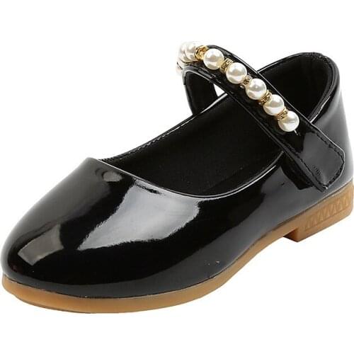 2021 girls leather shoes Korean pearl buckle Princess Party shoes childrens soft bottom black little girl baby show shoes21-36