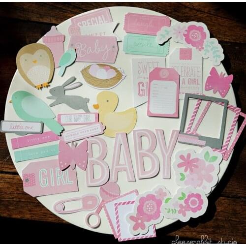 36pcs Baby Girl Pink Cardstock Die Cuts for Scrapbooking Happy Planner/Card Making/Journaling Project