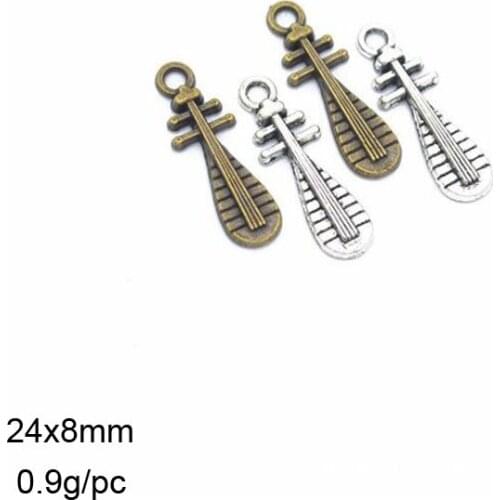50pcs Antique Silver Alloy Retro Musical Instruments Lute Charm Pendant Jewelry Findings Accessories 23x6mm