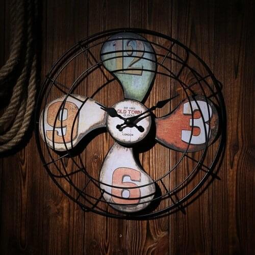 Home Decor Large Wall Clock Retro Design Imitation Wooden Hanging Vintage Silent Wall Clock Decor Watch Wall Iron Clock