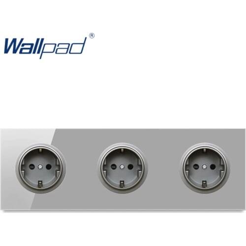 Wallpad 3 EU German Wall Power Socket Outlet Crystal Glass Panel 16A Grounded With Child Protective Lock
