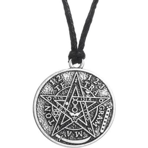 Tetragrammaton Pentagram Reversable Zodiac Necklace Pendant Vintage Silver Magic Collar Choker Chain Necklace Jewelry Women Gift