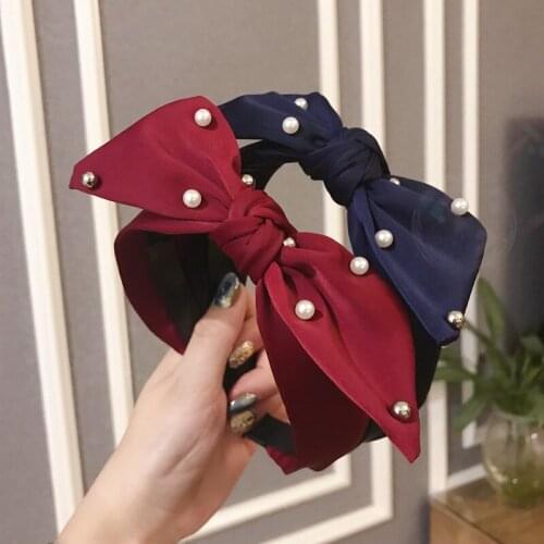 H:HYDE Fashion Hair Accessories Solid Headband Pearl Big Bow Knot Hairband Non-slip Hair Hoop with Teeth