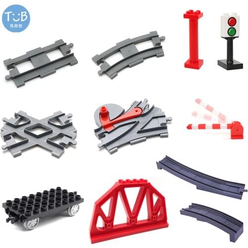 Big Size Block Bricks Train Tracks Traffic Stop Lights Straight Track Black Accessories DIY Bricks Toys For Children Gift