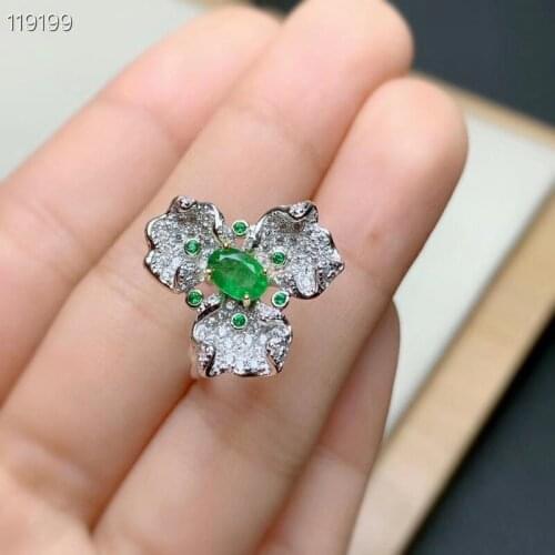 100% Real Emerald Ring for Engagement 4mm*5mm Emerald Silver Ring 925 Silver Emerald Jewelry