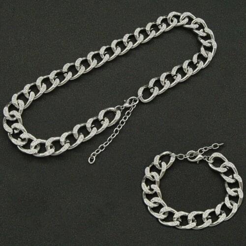 16MM 2pcs Kit Hip Hop Full Iced Out Paved Rhinestone Choker Miami Adjustable Cuban Chain Bracelet Necklace For Men Women Jewelry