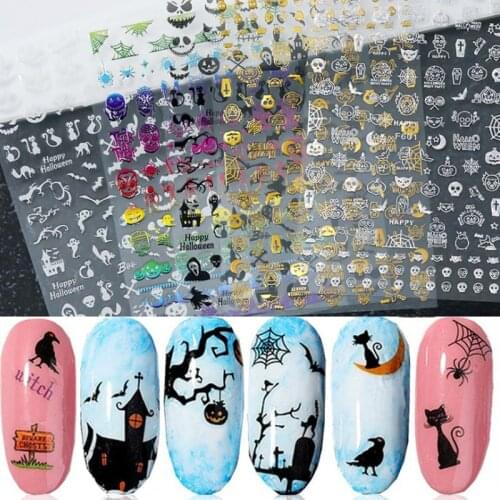 Colorful Laser Skulls Nail Art Decorative Multi-style 3D Self-adhesive Halloween Wholesale Nail Stickers DIY Nail Salon Manicure