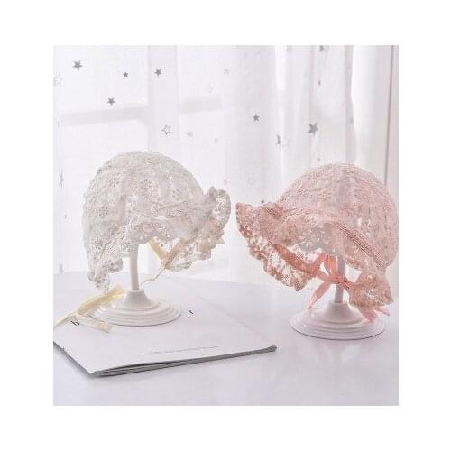 Lace Newborn Baby Hats Photography Props Flower Baby Girls Summer Hat Breathable Cotton Infant Bonnet Caps Court Style Lace Hats