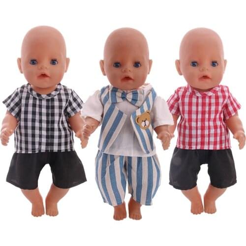 Doll Clothes 2 Styles Bow Tie Blue Stripe Set+Pants For 18 Inch American Doll & 43 Cm Born Doll For Generation Toy