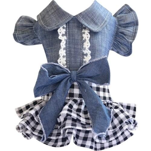 Summer Dog Jean Dress Pet Dog Clothes Dog Denim Dress Jeans Skirt Small Dog Dress Puppy Clothes Chihuahua Yorkies Teddy