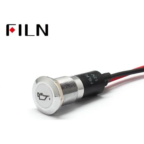 FILN 12mm Car dashboard oil symbol led red yellow white blue green 12v led indicator light with 20cm cable