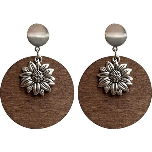Metal Sunflower Wood Statement Drop Earring Jewelry Simple Metal Vintage Bohemian Geometric Exaggerated Casual Unique Earrings