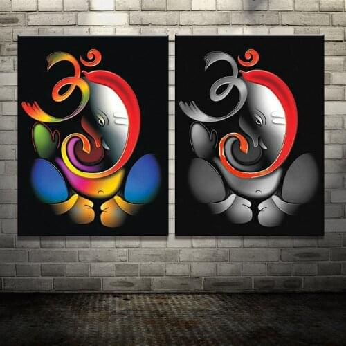 Mintura Hand Painted Om Ganesha Ganpati Oil Painting On Canvas Abstract Cartoon Pop Art Poster Wall Pictures For Home Decoration