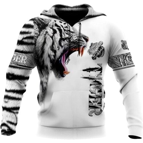 New Fashion Autumn Hoodies White Tiger 3D Full Printed Mens Sweatshirt Unisex Zip Casual Jacket DY72