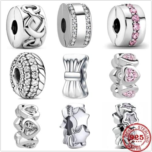 New original 925 silver bracelet charm heart star bow beads fit Pandora charm bracelet DIY jewelry gift for woman